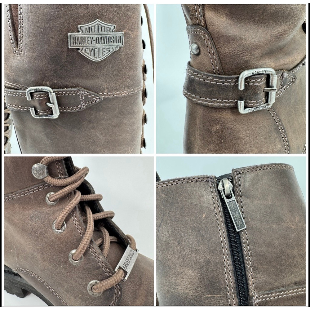 Harley-Davidson Brown Beechwood Lace Up Boots 9.5 Full Grain Leather Motorcycle - Picture 9 of 9